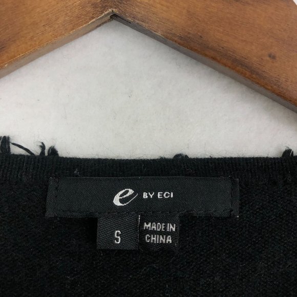 E by ECI Women's Size Small Black Silk Angora Blend Long Sleeve Frayed Jacket - Picture 7 of 10